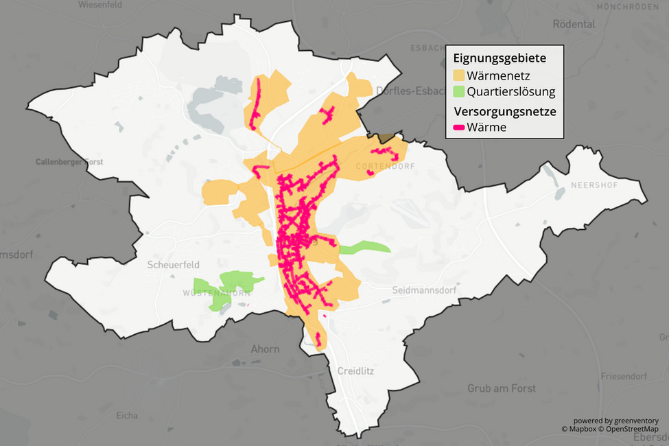 Karte der Eignungsgebiete für gemeinsame Heizlösungen (Stand: Juli 2025)
