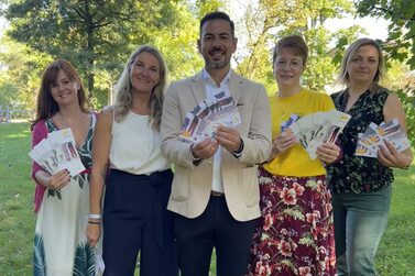 v.l. Bianca Haischberger (Leiterin Stabsstelle Demografie, Bildung & Familie), Karin Burkhardt (Kinderbeauftragte der Stadt Coburg), 3. Bürgermeister Can Aydin, Dana Helbig und Hanna Waller (beide Stabsstelle Demografie, Bildung & Familie)