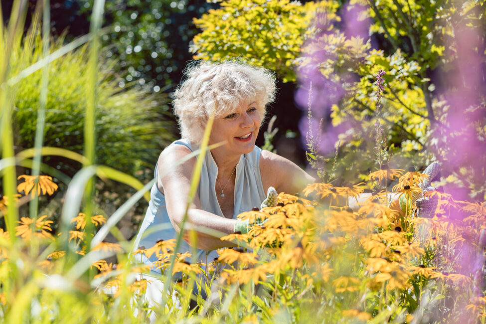 Ältere Frau bei der Gartenpflege