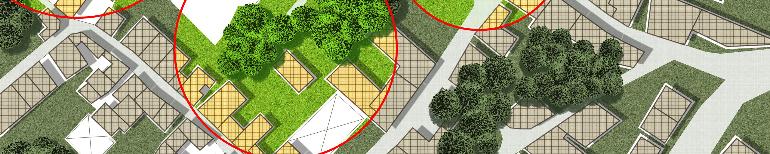Bebauungsplan mit hervorgehobenen Grünflächen