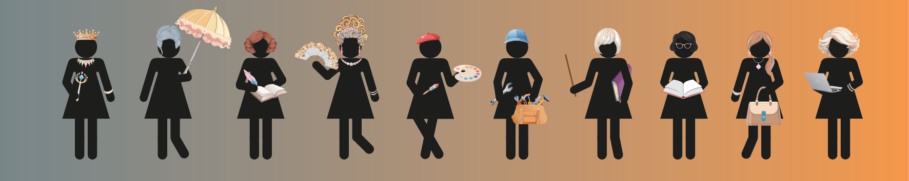 Piktogramme verschiedener Frauen in einer Reihe