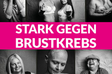 Titelbild der Mutmacherinnen: Schwarz-Weiß-Portraits von Frauen mit Brustkrebs
