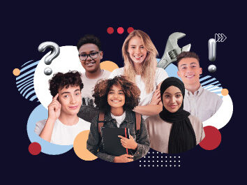 verschiedene junge Menschen mit Schriftzug: meinBeruf, Finde die Zukunft, die zu dir passt.