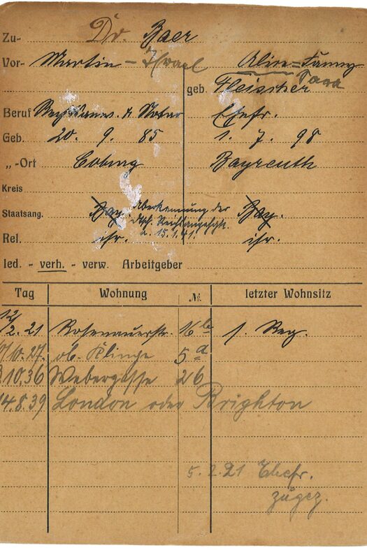 Meldekarte von Martin Baer