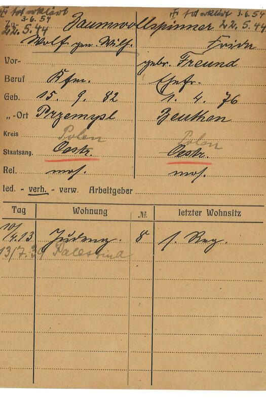 Meldekarte von Wolf und Frieda Baumwollspinner