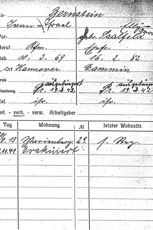 Einwohnermeldekarte von Ivan und Elly Bernstein