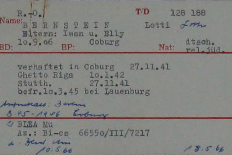 Meldekarte von Lotte Bernstein nach ihrer Befreiung