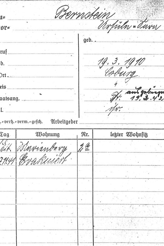 Meldekarte von Ursula Bernstein