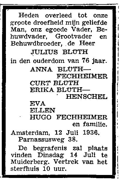 Todesanzeige von Julius Blüth