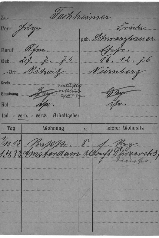 Einwohnermeldekarte von Hugo und Frieda Fechheimer