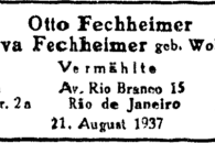 Hochzeitsanzeige von Otto und Eva Fechheimer 1937