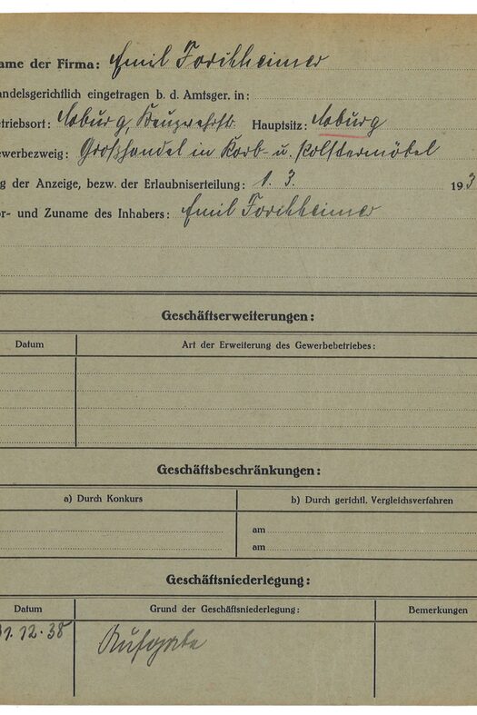 Gewerbekarte der Firma Emil Forchheimer