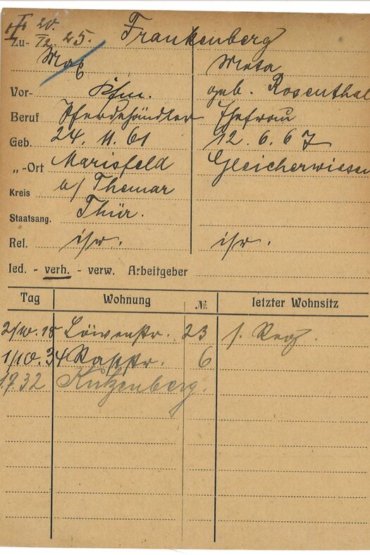 Meldekarte von Max und Meta Frankenberg