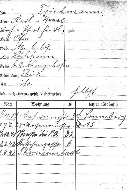 Meldekarte von Karl Friedmann