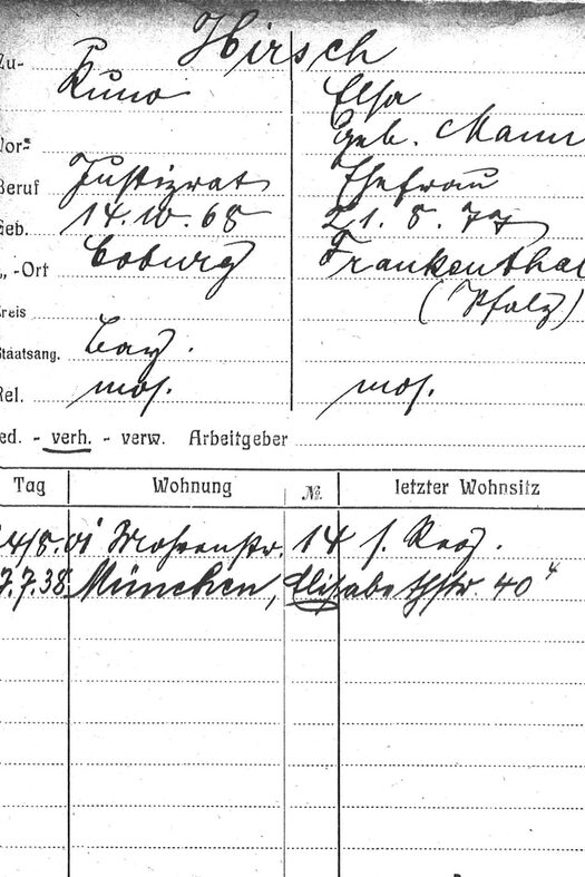 Einwohnermeldekarte der Familie Hirsch