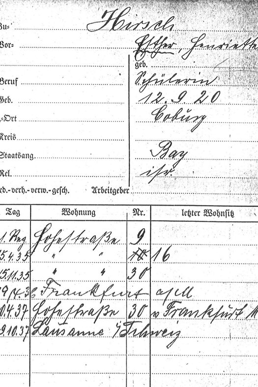 Meldekarte von Esther Hirsch