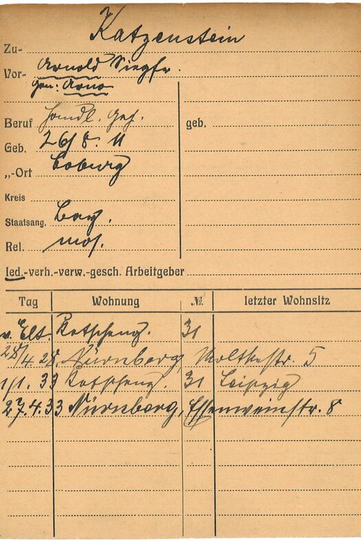 Einwohnermeldekarte von Arno Katzenstein