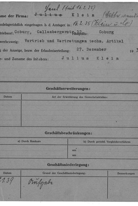 Gewerbekarte der Porzellanhandlung Klein