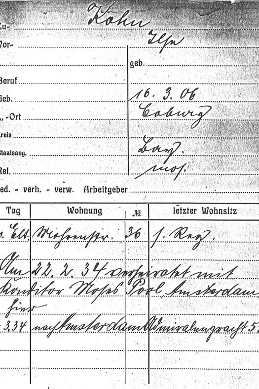 Meldekarte von Ilse Kohn