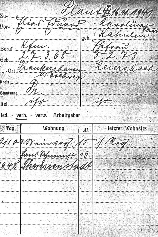 Meldekarte von Eduard und Karoline Plaut