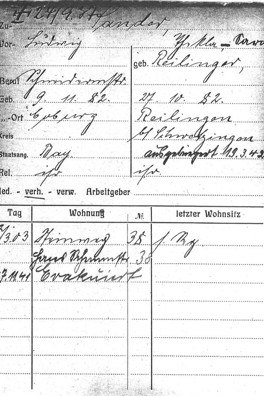 Meldekarte von Thekla und Ludwig Sander