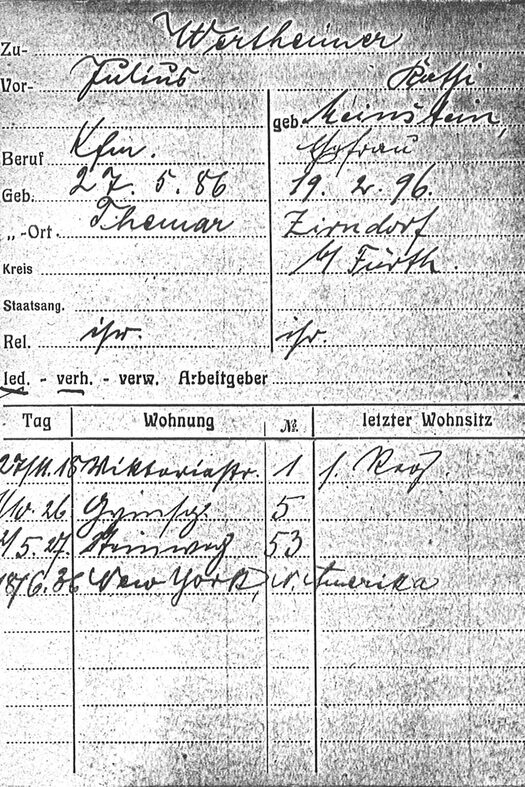 Meldekarte von Julius und Käthe Wertheimer