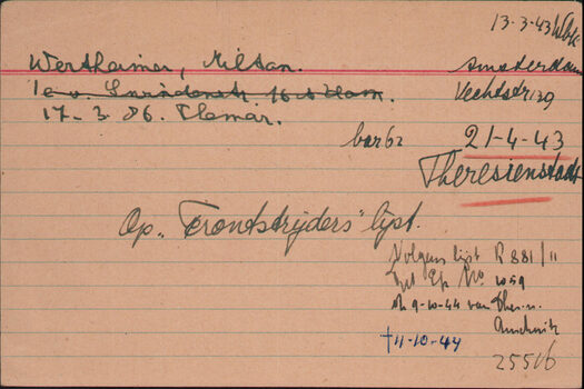 Meldekarte des Judenrates von Amsterdam von Milton Wertheimer