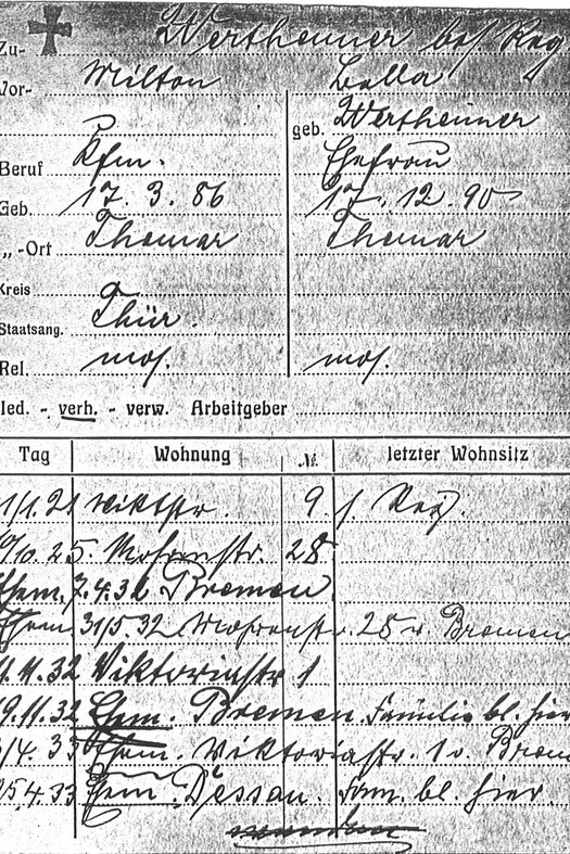Meldekarte von Milton und Bella Wertheimer