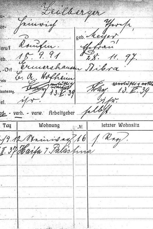 Meldekarte von Heinrich Zeilberger