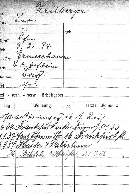 Meldekarte von Leo Zeilberger