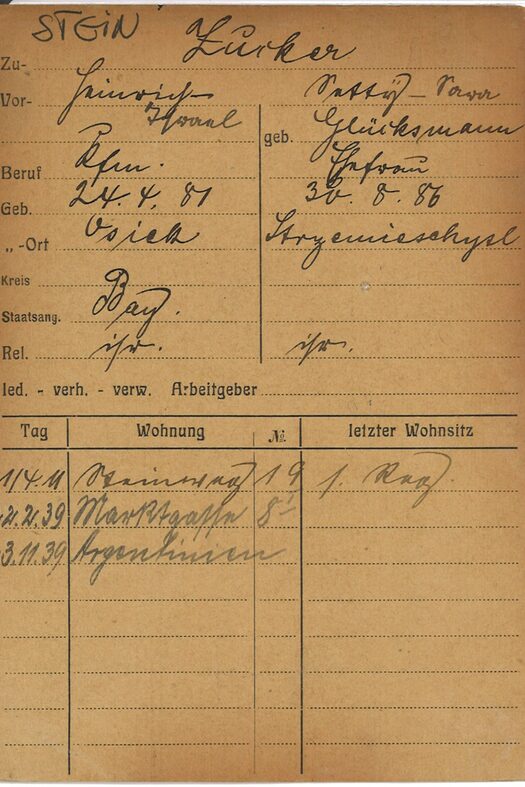 Meldekarte von Heinrich und Setty Zucker