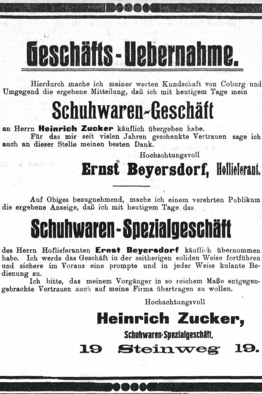 Zeitungsanzeige zur Geschäftsübernahme