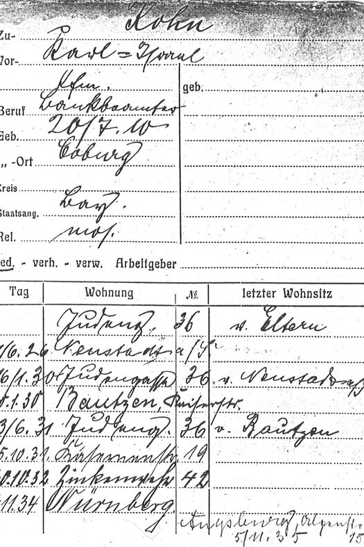 Meldekarte von Karl Kohn